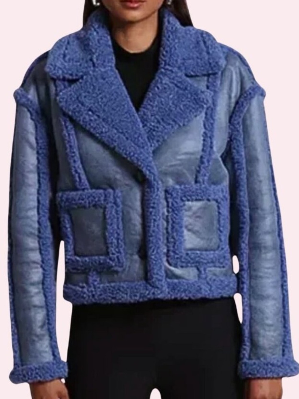 7 For All Mankind Stella Vegan Leather Faux Sherpa Cropped Jacket. Size Small